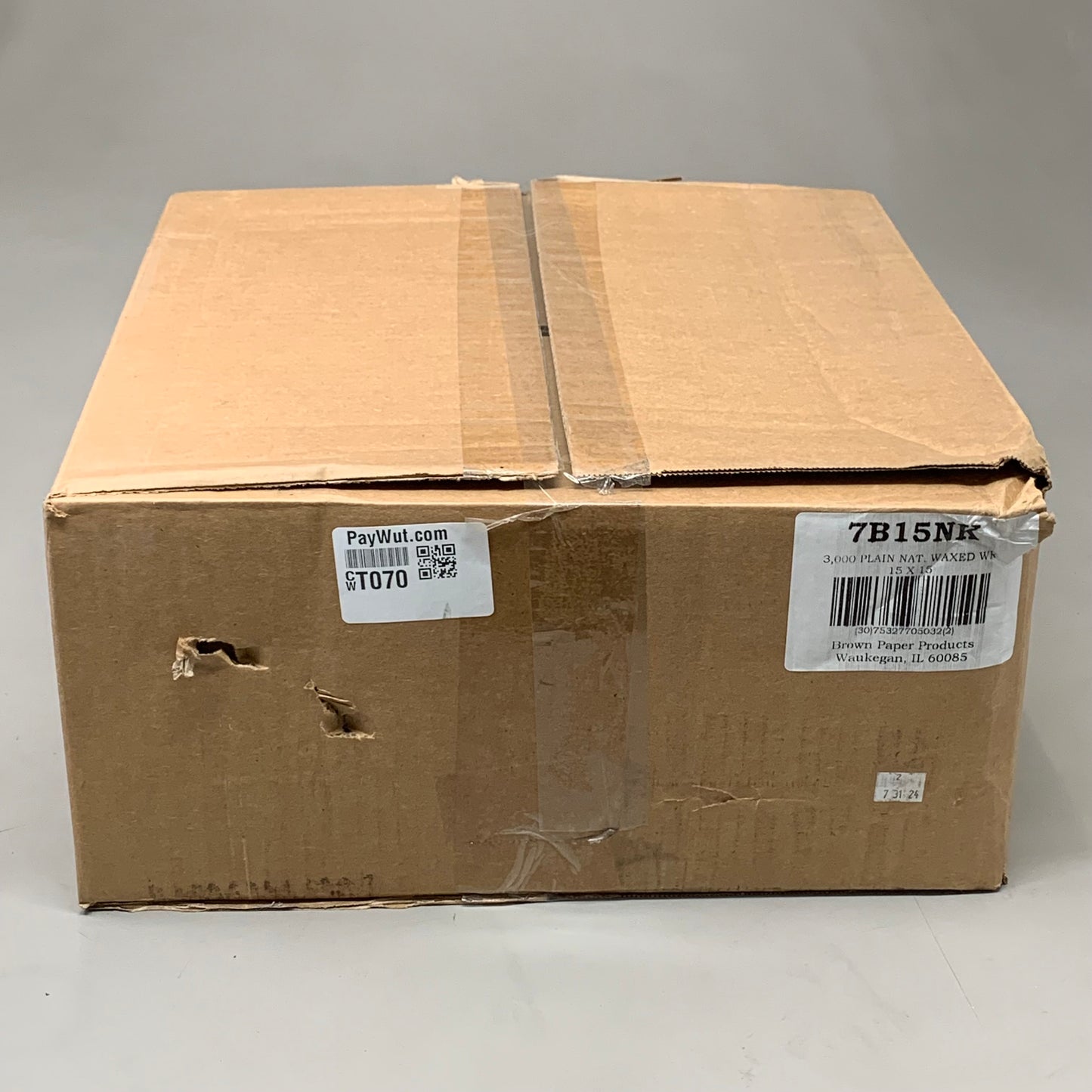 BROWN PAPER GOODS (3,000 PACK) Plain Dry Wax Kraft Sandwich Wrap 15"x15" 7B15NK