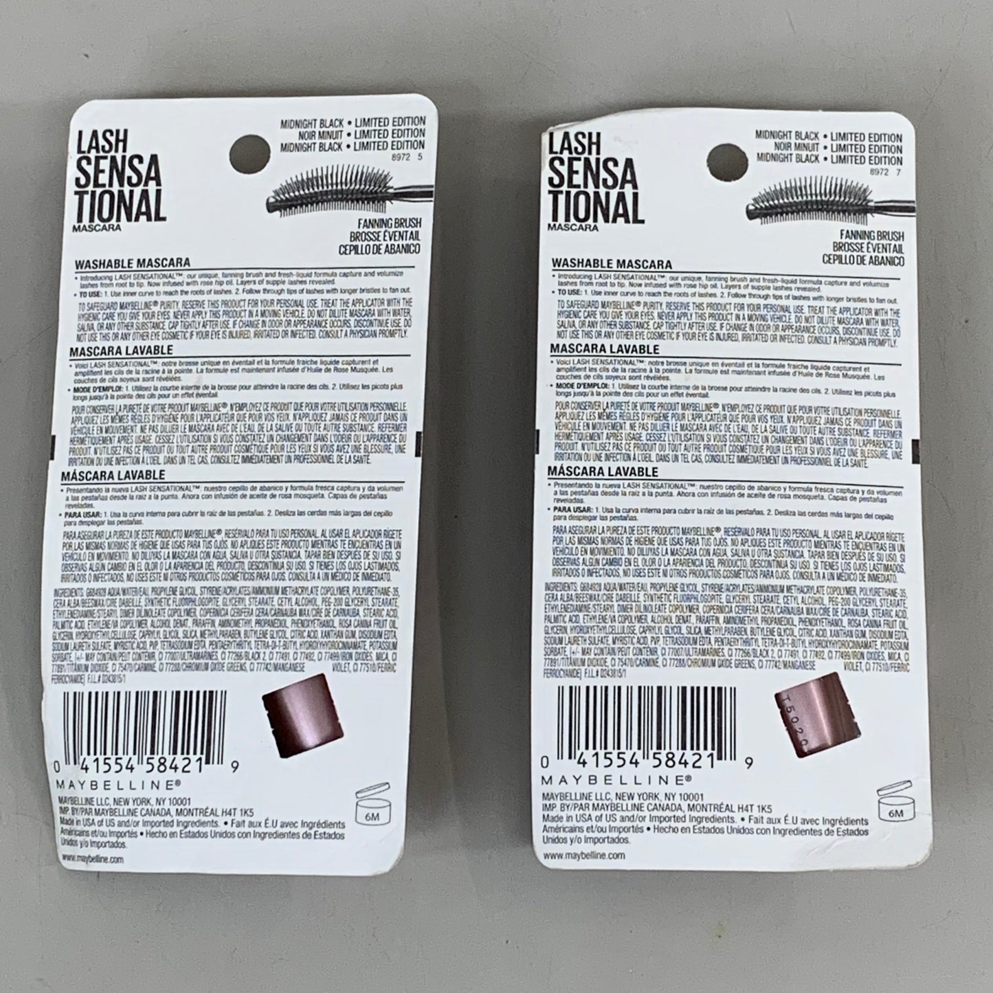 ZA@ MAYBELLINE (2 PACK) Lengthening Lash Sensational Mascara .32 Fl Oz Midnight Black As-is F