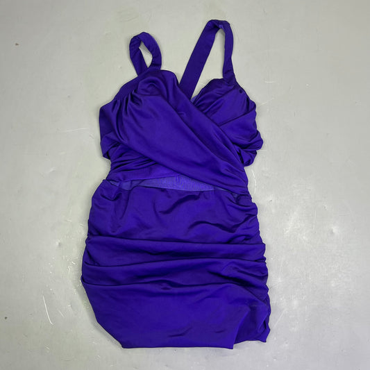 KIYONA Crossover Strap Ruched Built In Bra 1 Piece Swimsuit Women's Sz 0 Purple