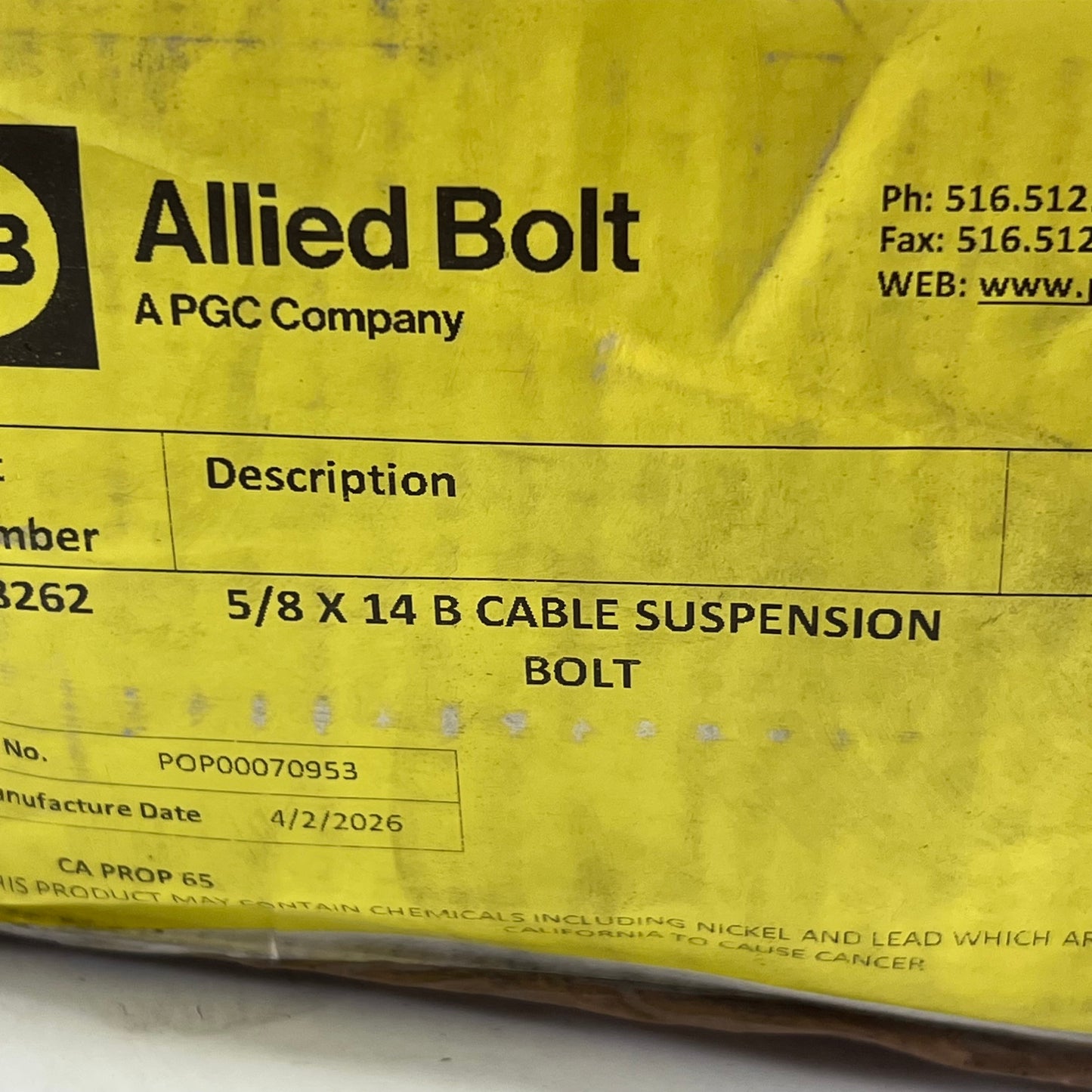 ALLIED BOLT (35 PACK) Cable Suspension Bolts Galvanized 5/8'' X 14'' B 8262