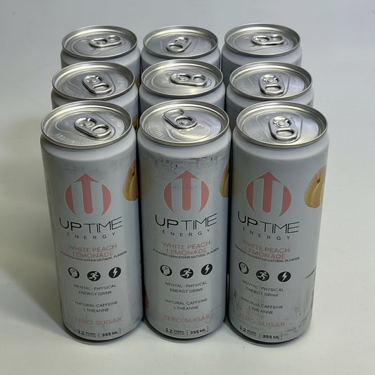 ZA@ UPTIME (9 PACK) Zero Sugar Energy Drinks White Peach Lemonade 12 fl oz