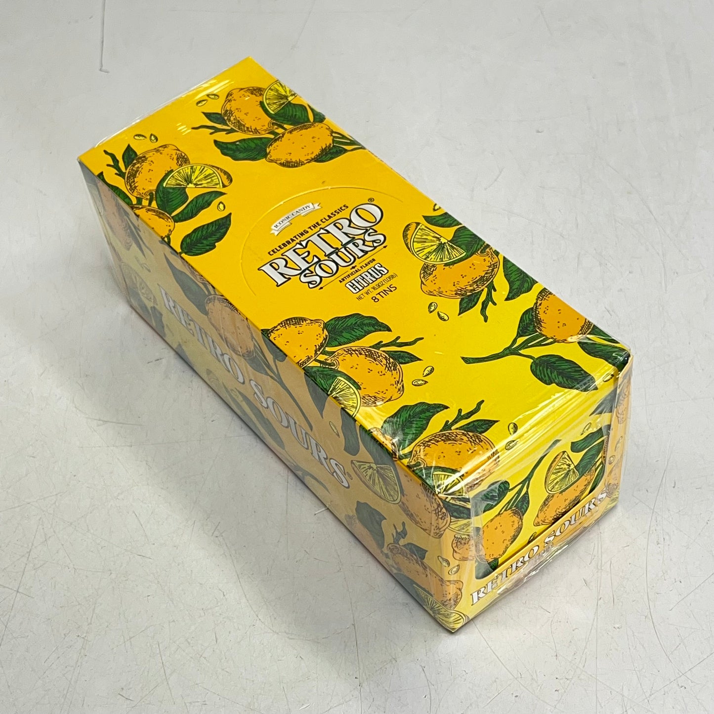 ICONIC CANDY (8 PACK) Retro Sours Citrus Flavor Candy Tins 16.9oz Yellow