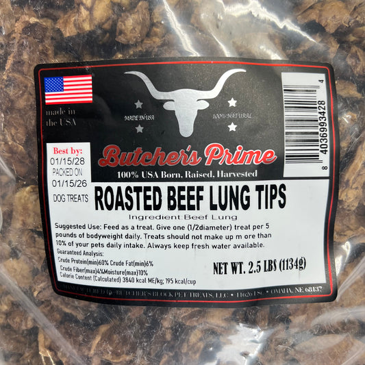 BUTCHERS PRIME High In Protein Roasted Beef Lung Tips Dog Treats 2.5lbs BB 01/26
