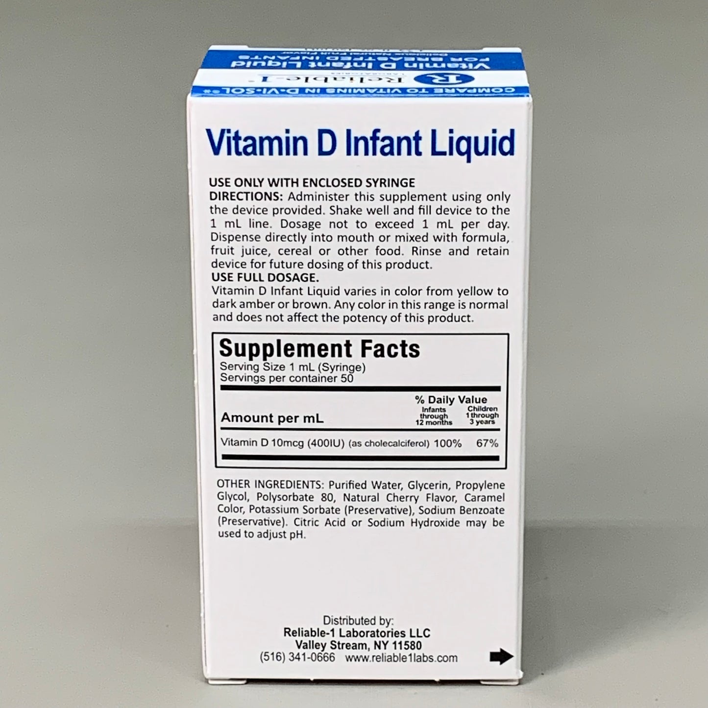 RELIABLE 1 (3 PACK!) Vitamin D Infant Liquid 50 mL 050502309 BB-08/2025