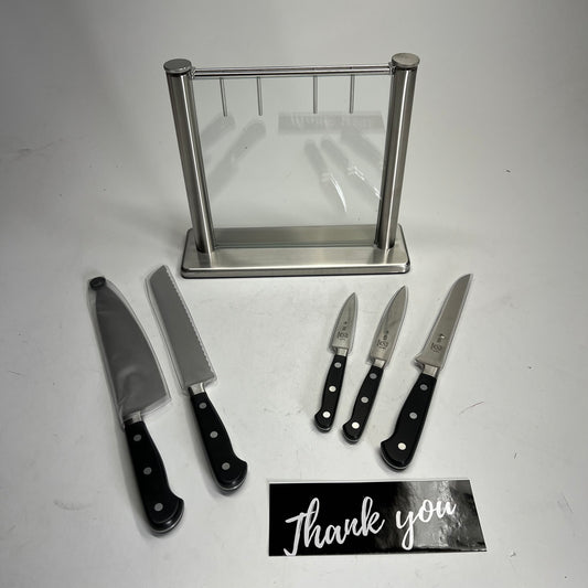 MERCER CULINARY Renaissance Knife Block Set W/ Glass Block 6 Pieces Black M23500