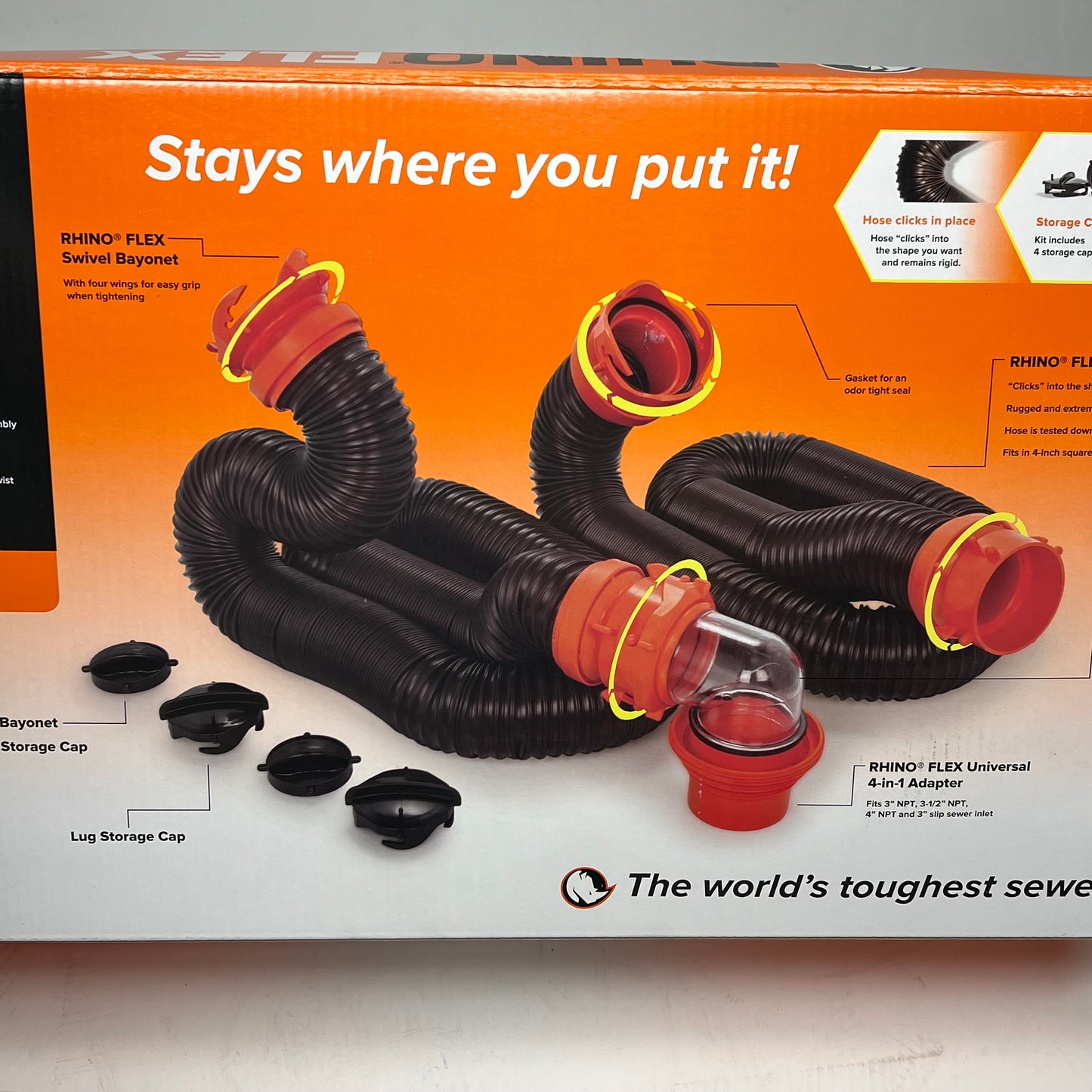 CAMCO Rhino Flex Rv Sewer Hose Kit 360 Degree Swivel Fittings 20' Black 39741