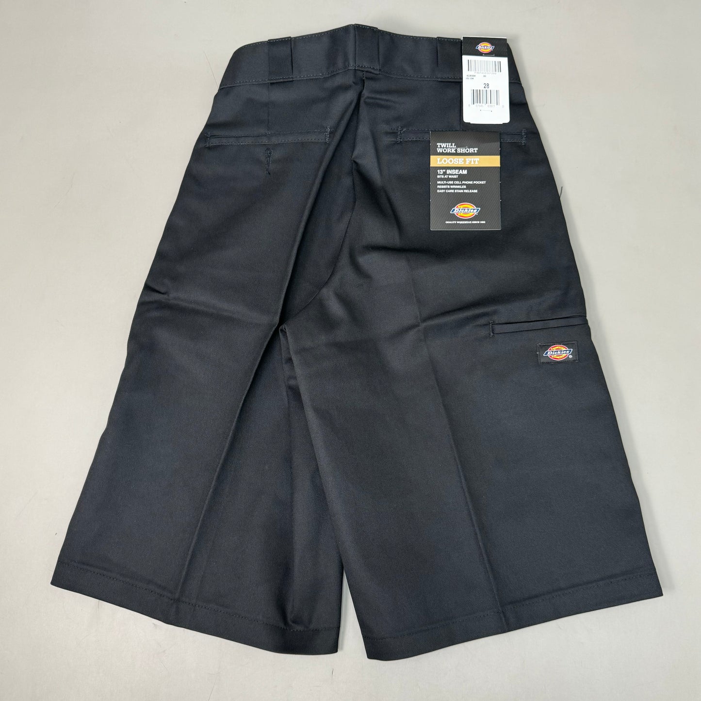 DICKIES Loose Fit Twill Work Shorts 13" Inseam Men's Sz 28 Black 42283BK