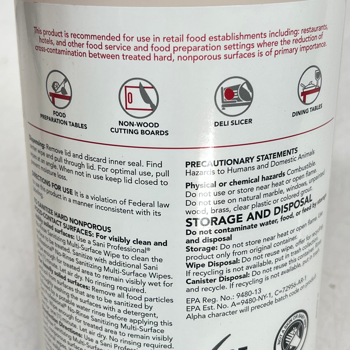 SANI PROFESSIONAL (5 PACK, 95 EACH) No-rinse Sanitizing Wipes 7.75 x 9" 8DP56700