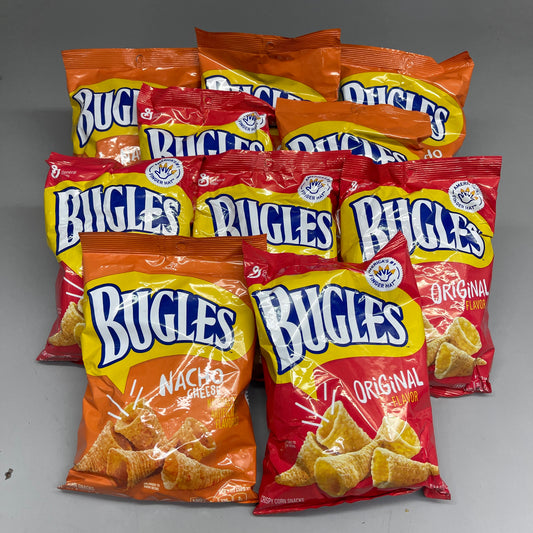 ZA@ GENERAL MILLS (10 PACK, 3 oz Each) Bugles Original & Nacho Cheese Flavors BB 04/25