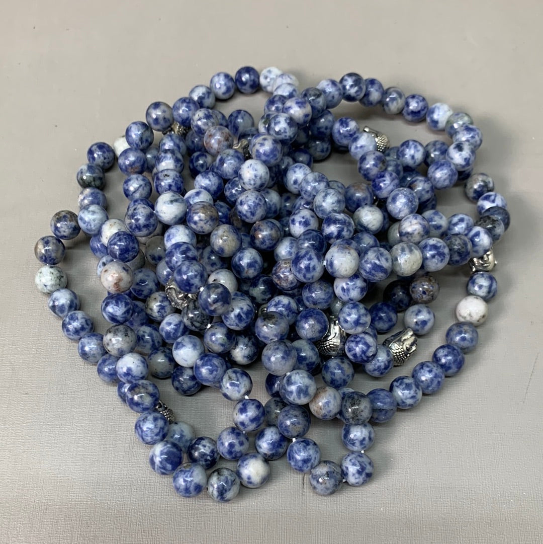 BEST WHOLESALE 12-PACK! Blue Marbled Beaded Crystal Bracelets 3" Silver Head New