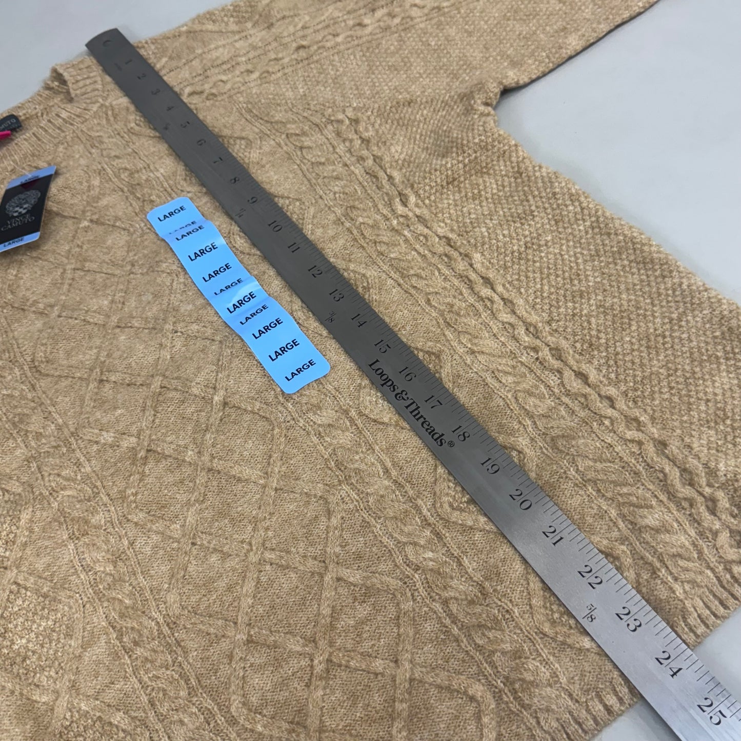 VINCE CAMUTO Cable Knit Sweater Women's Sz-L Latte Heather SC2895