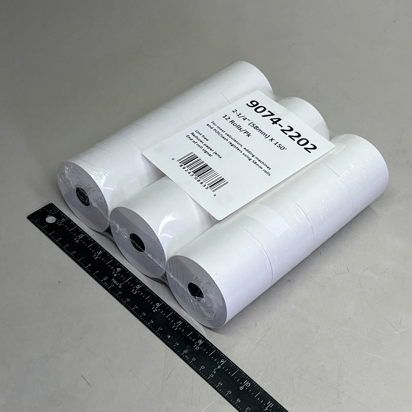ZA@ (2 PACK, 12 ROLLS EACH) 1-Ply Lint Free Receipt Paper 2-1/4" X 150' White 9074-2202