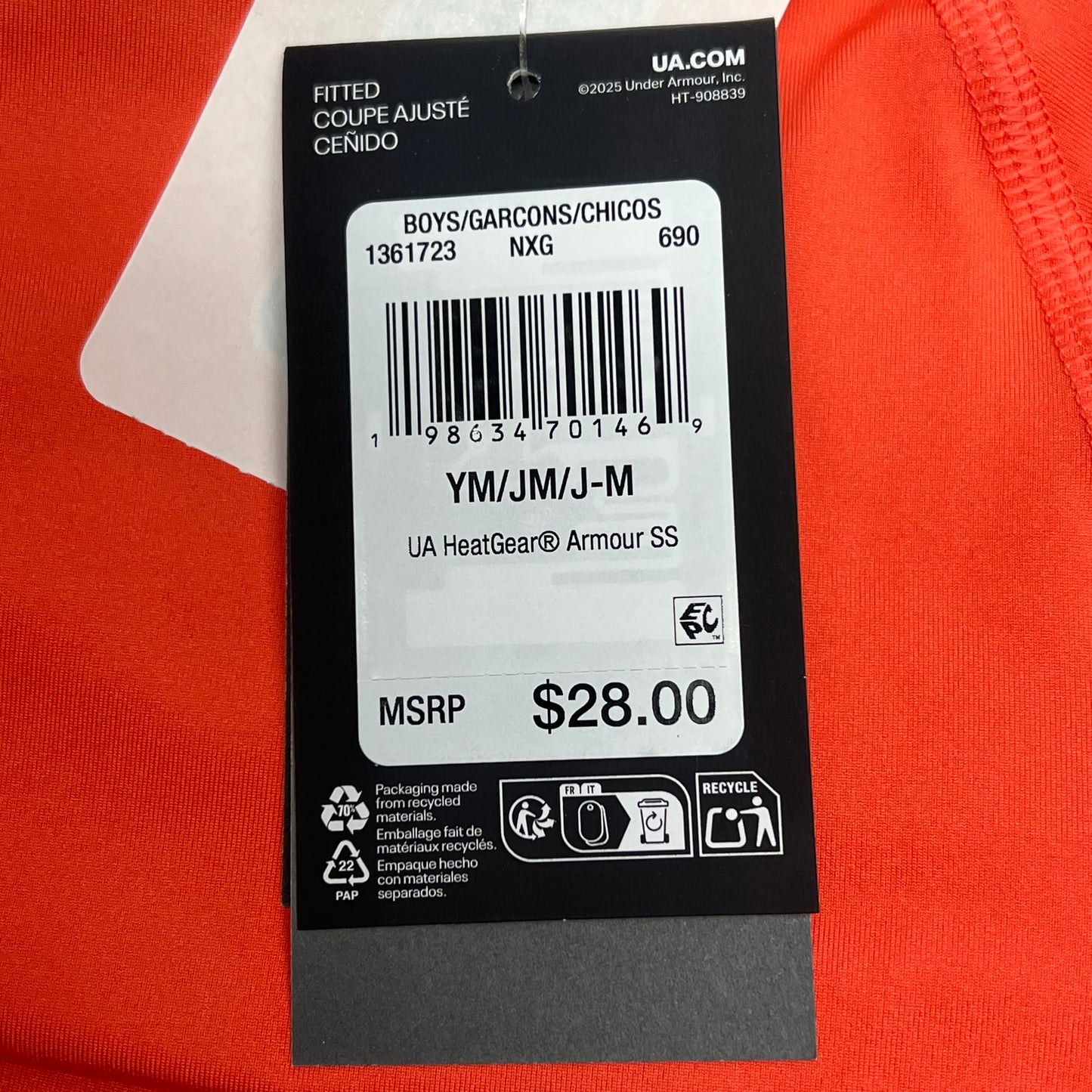 UNDER ARMOUR  Heat Gear Fabric Short Sleeve Shirt Boys Sz J-M Venom Red 1361723