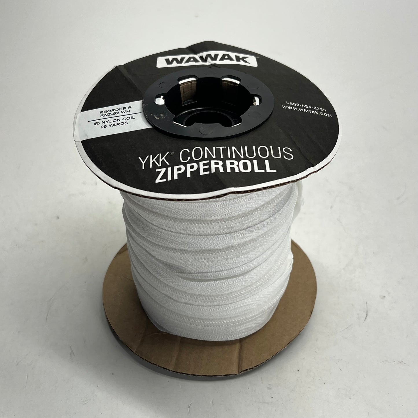 WAWAK Nylon Coil Continuous Zipper Roll 25 Yds White (501) RNZ-52-WH