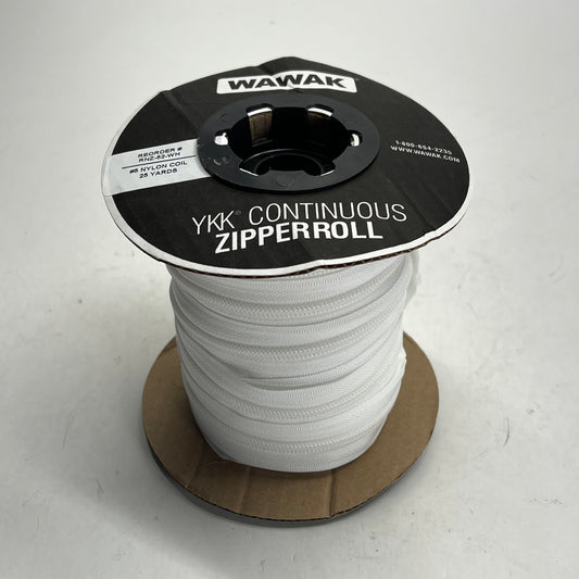 WAWAK Nylon Coil Continuous Zipper Roll 25 Yds White (501) RNZ-52-WH