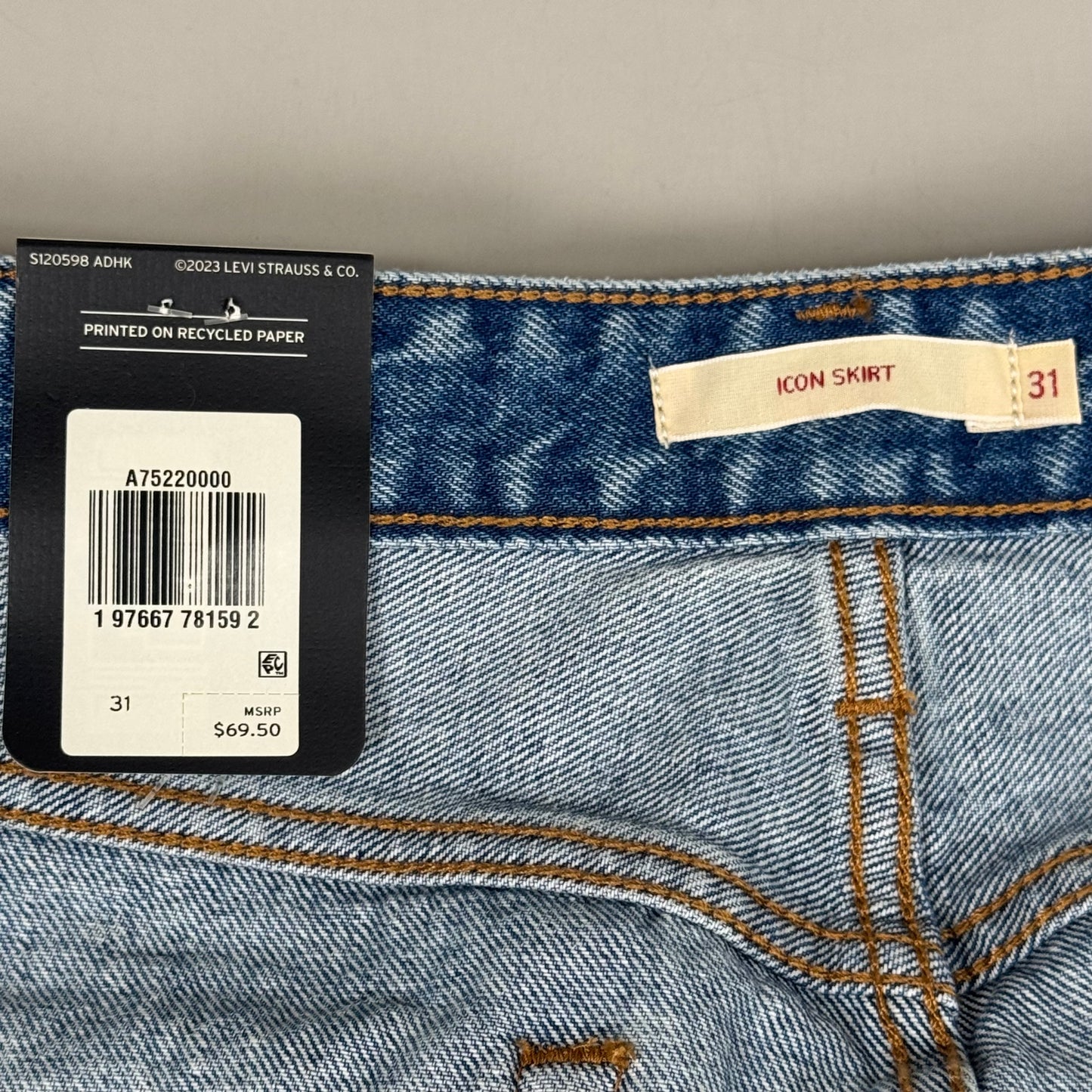 LEVIS Recrafted Icon Skirt Mid Rise Original Women's Sz 31 Novel Notion Med Wash