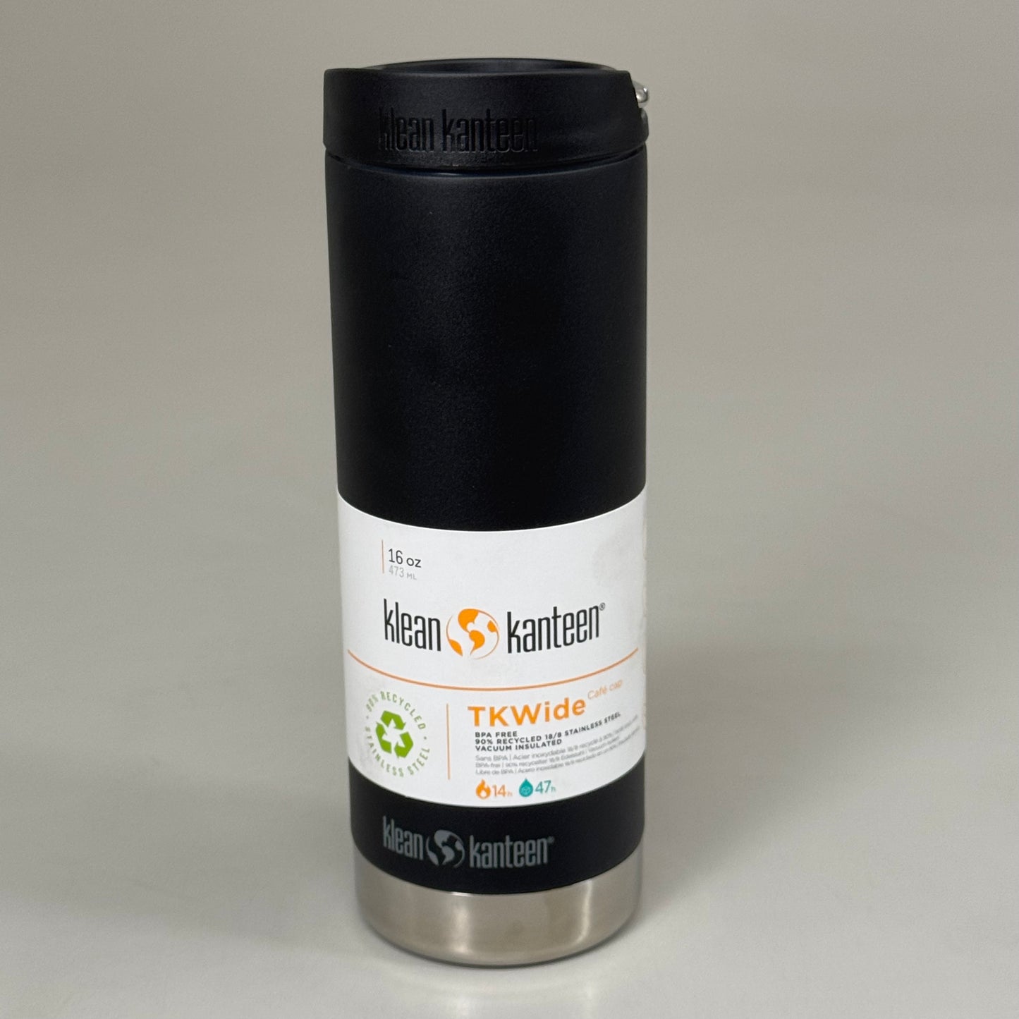 KLEAN KANTEEN Easy Cary TK Wide Insulated Coffee Tumbler w/ Cafe Cap 16 oz Black