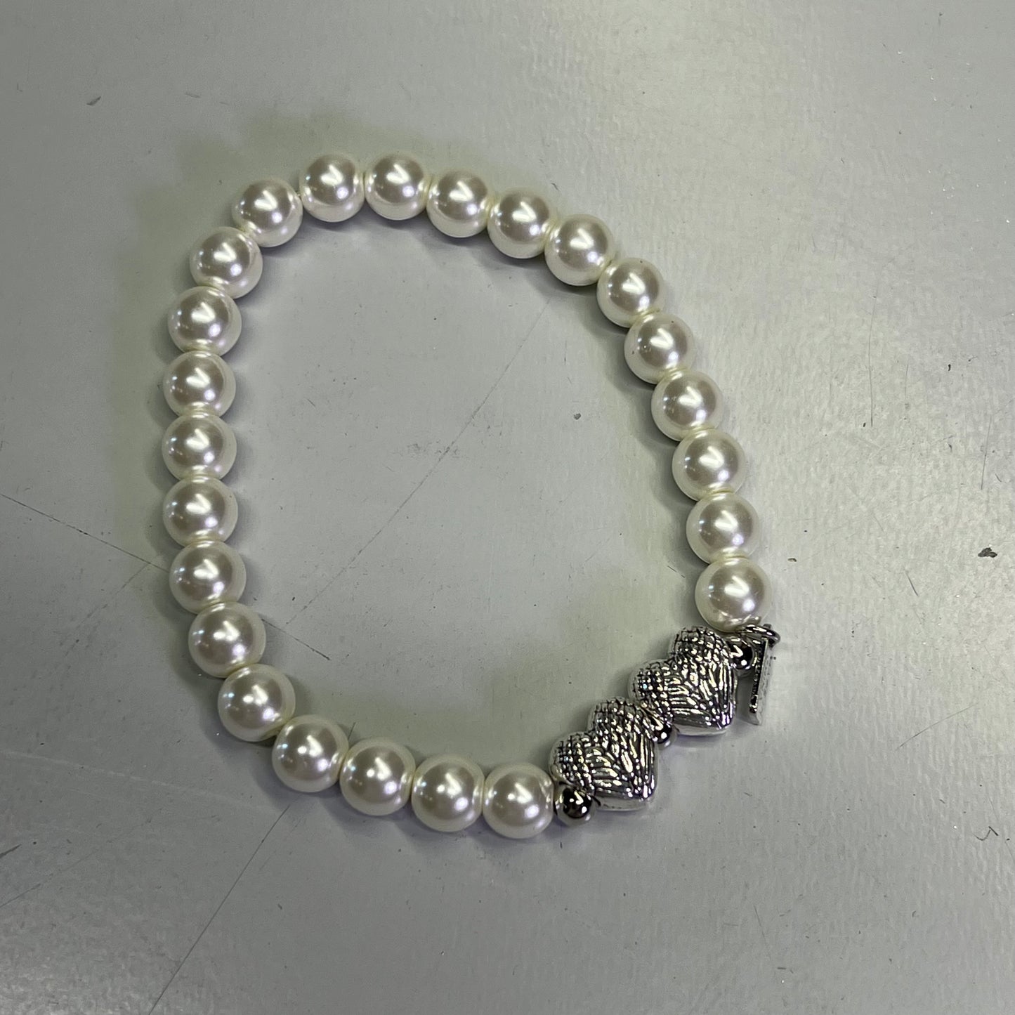 VALERIE (3 PACK) Faithful Angel Wing Heart & Pearl Friendship Bracelets Sz L White