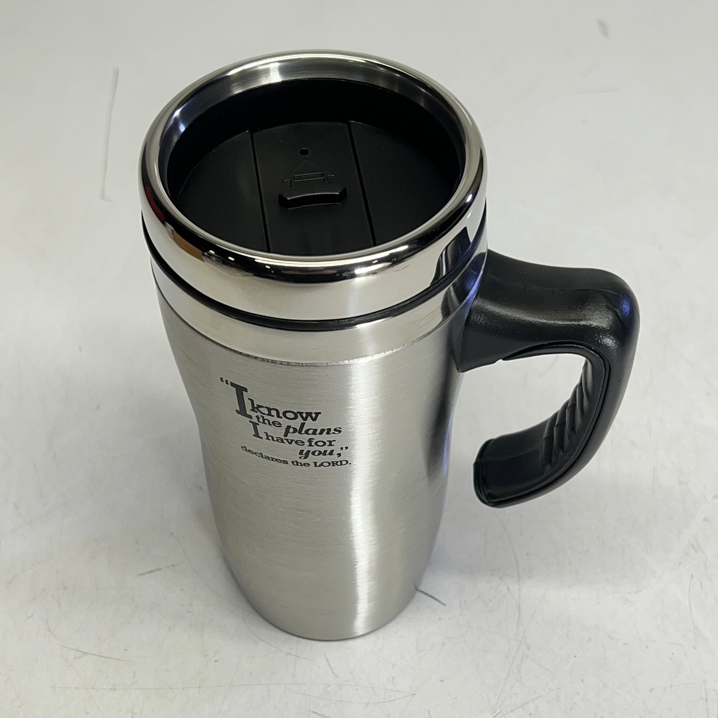 CHRISTIAN ART GIFTS Travel Mug W/ Handle Jeremiah 29:11 16fl Oz Silver SMUG098