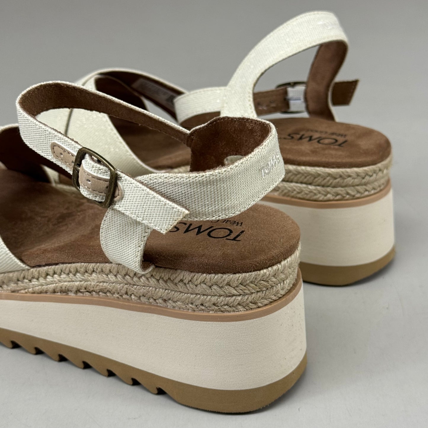 TOM'S Noelani Platform Wedge Sandals Women's Sz 9 EU40 Natural/Gold  10022418