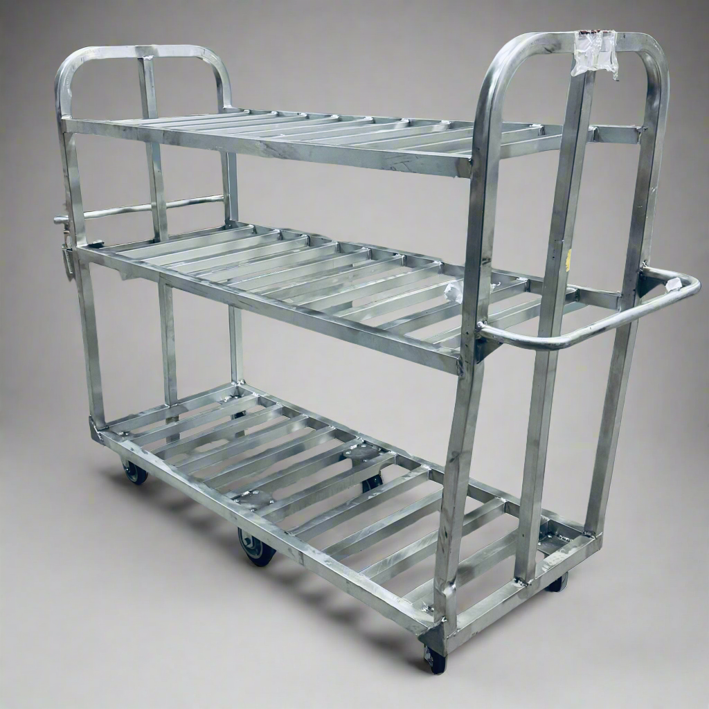 ZA@ NATIONAL CART Aluminum Custom Pick Carts, 3 Shelf Cart AL-CPC-2566 Sz 59”Hx70.5”Lx25”W (AS-AS, Damaged) A