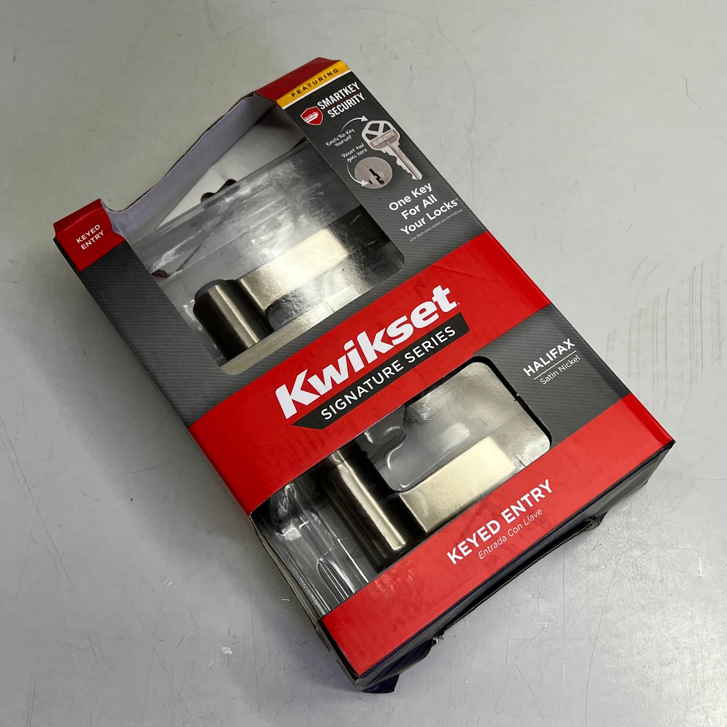 KWIKSET Contemporary Halifax Square Lever Keyed Entry Satin Nickel 97402-812