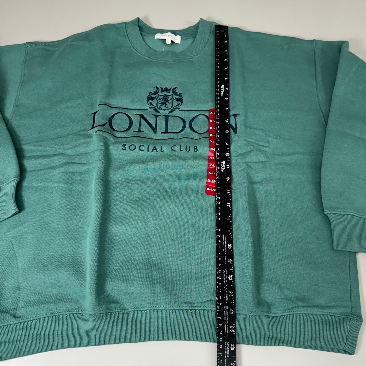 STATE OF MINE London Embroidered Crewneck Hoodie Sage Women's Sz XL 15711