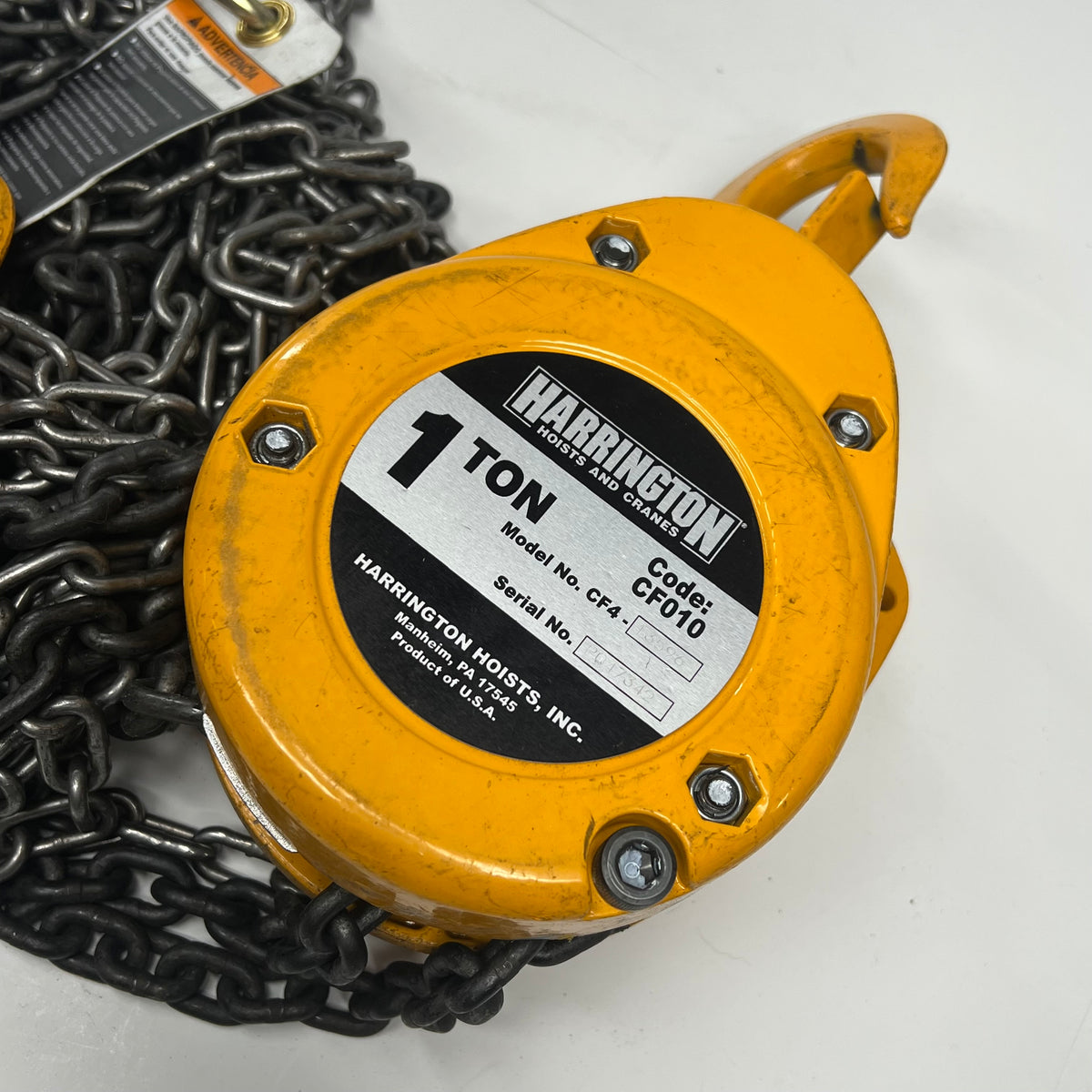 HARRINGTON HOISTS & CRANES Manual Hand Chain Hoist 20' 1-1/2 Ton Cap CF4 (Used)