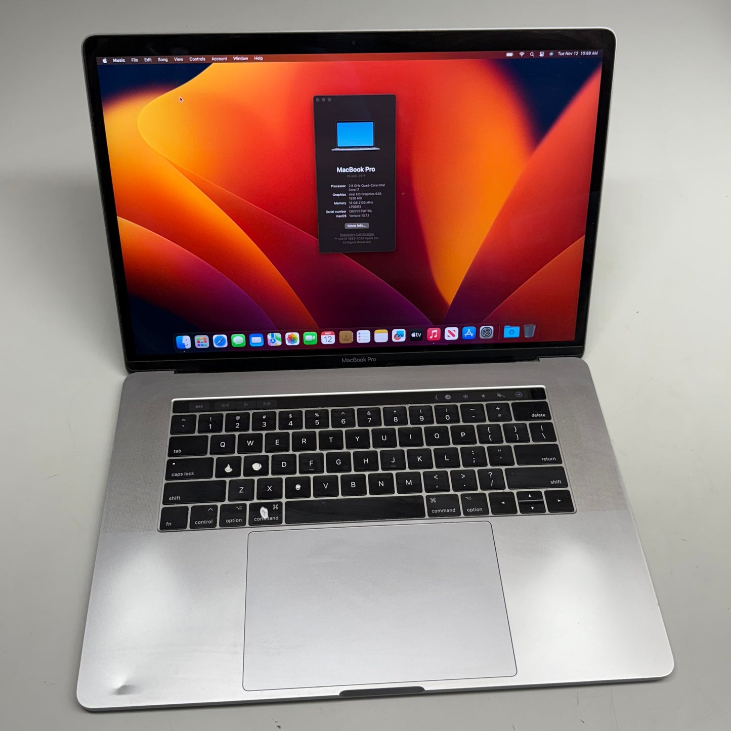 APPLE Macbook Pro 15" Laptop 2017 i7 2.9Ghz 16GB (Pre-Owned) Without Accessories