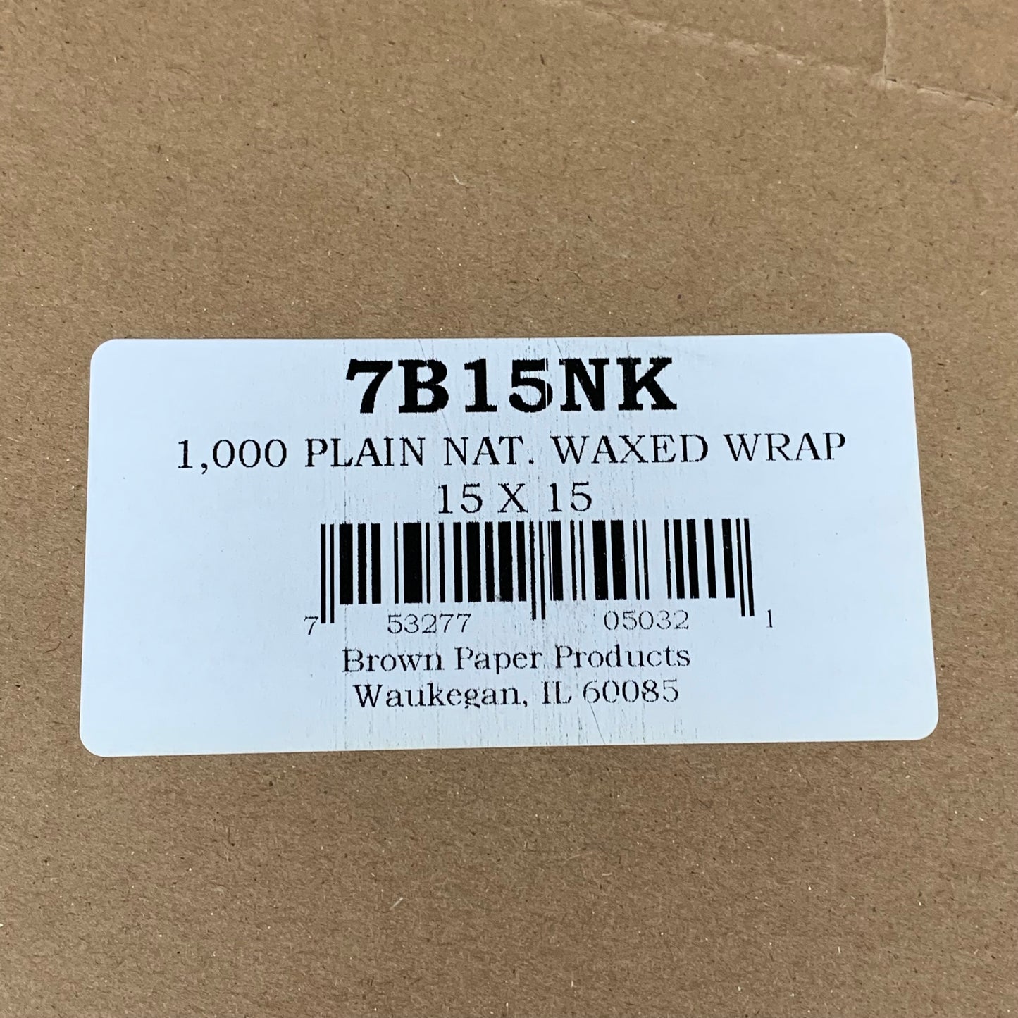 BROWN PAPER GOODS (3,000 PACK) Plain Dry Wax Kraft Sandwich Wrap 15"x15" 7B15NK