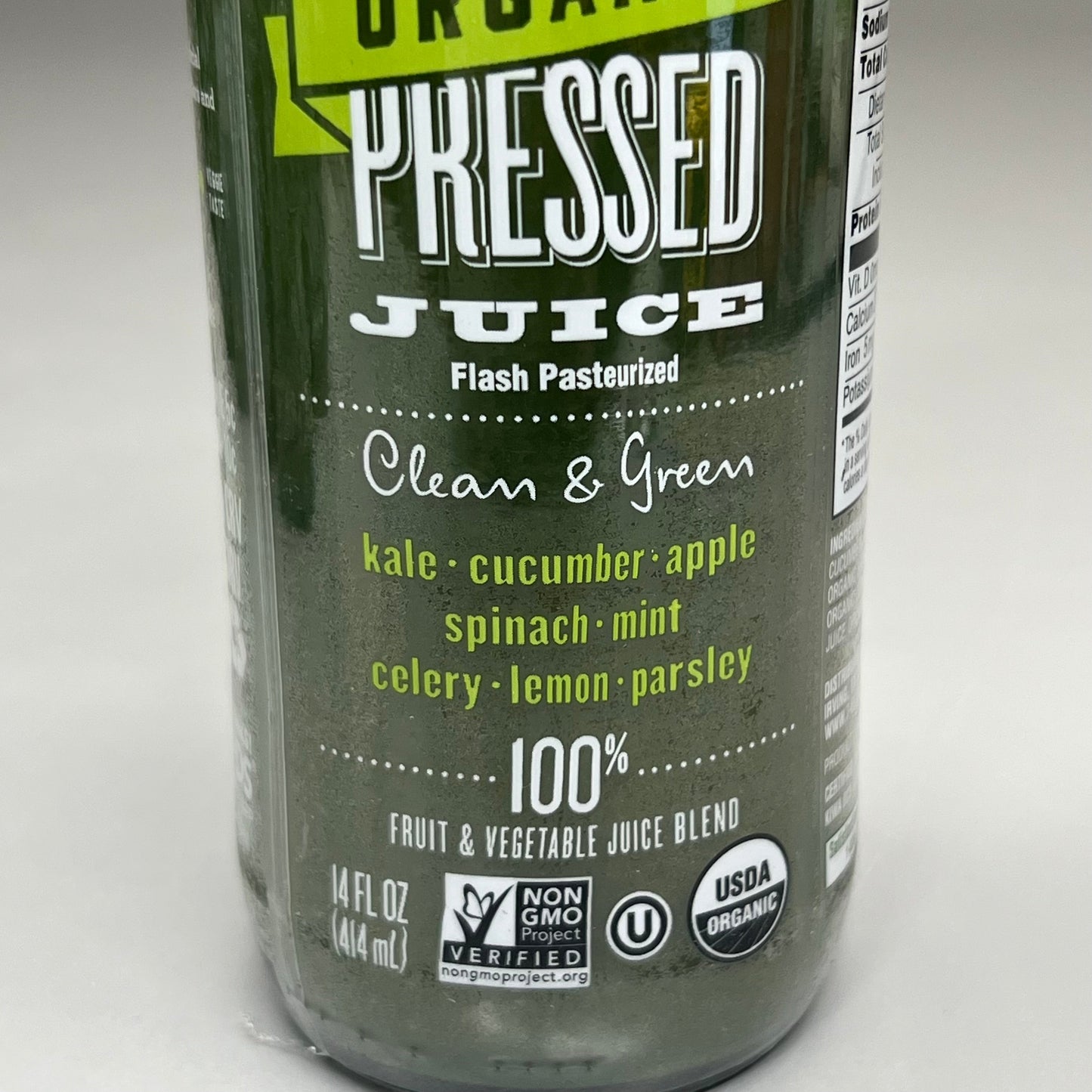 ZA@ COLD ORGANIC PRESSED JUICE Clean & Green 14 oz - 20 Pack BB 08/14/25 F