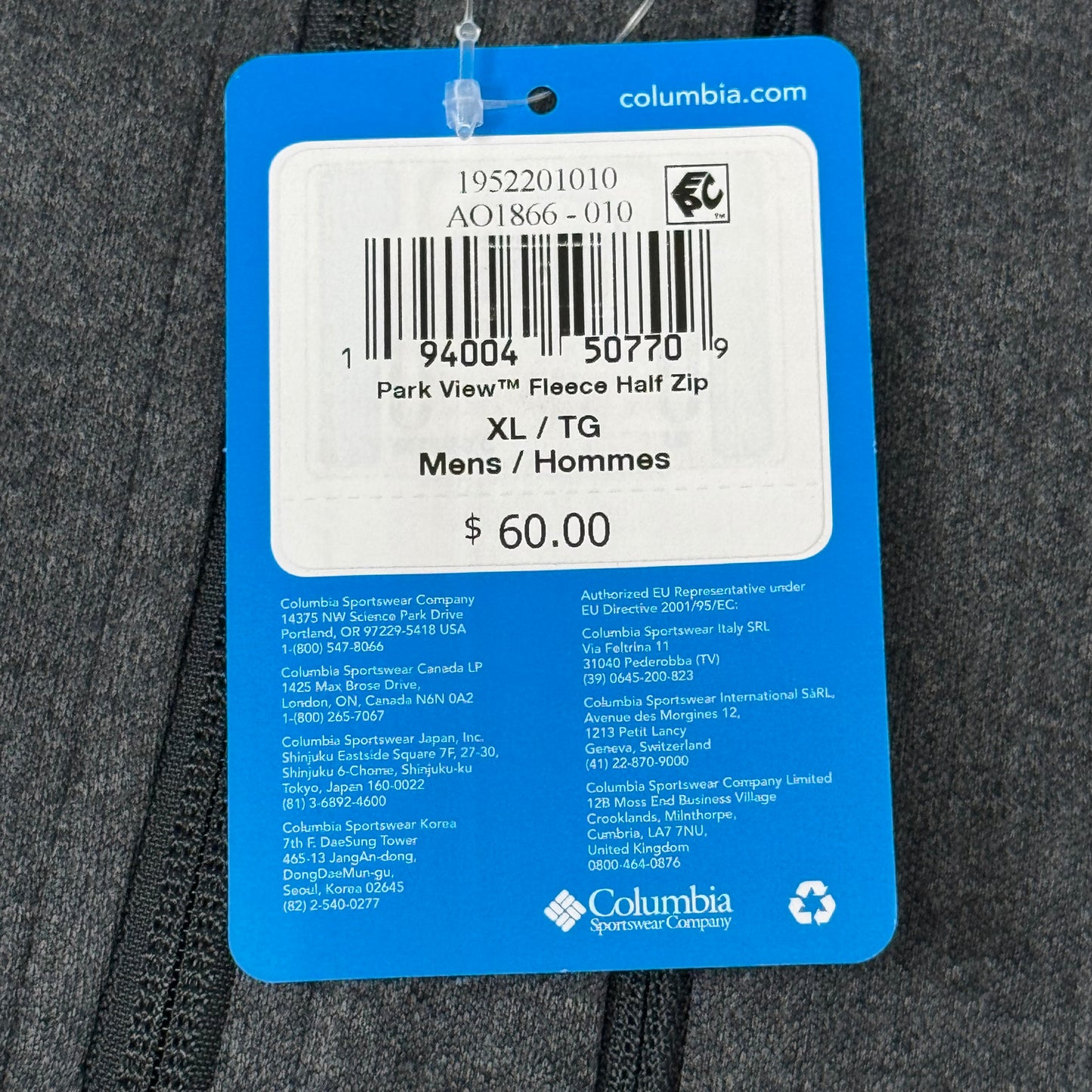 COLUMBIA Park View Fleece Half Zip Omni-Wick Men's Sz XL Blk Heather 1952201010