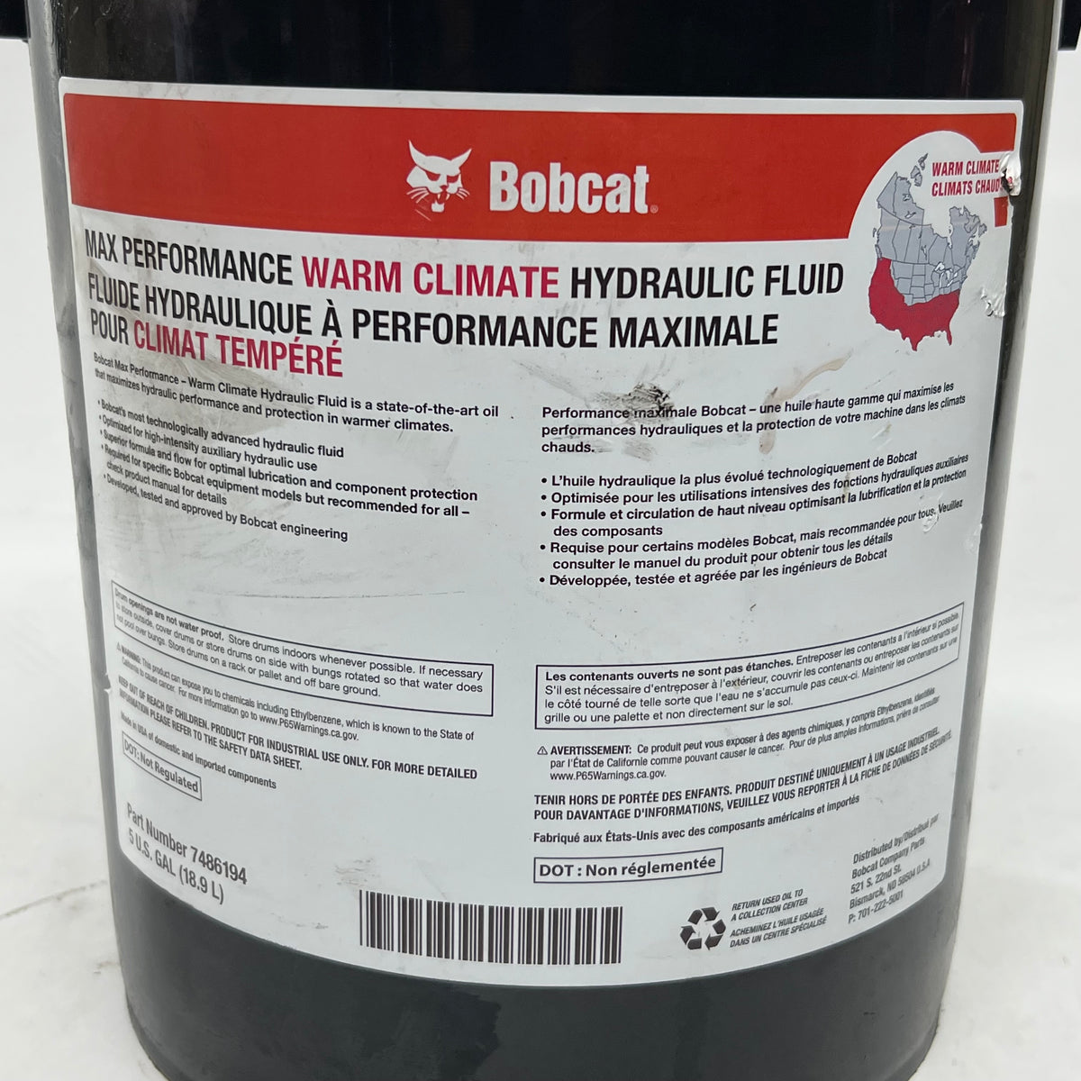 BOBCAT Max Performance Warm Climate Hydraulic Fluid 5 Gal. 7486194