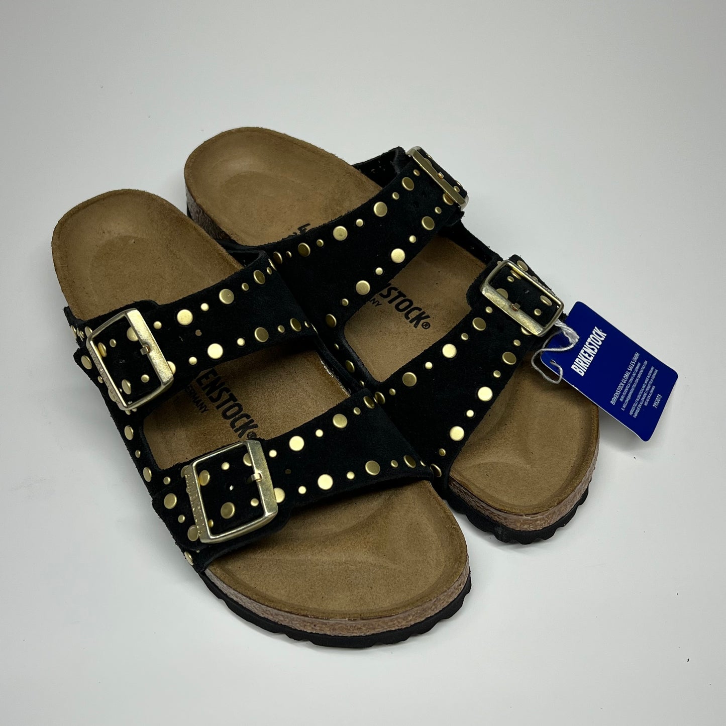 BIRKENSTOCK Arizona Rivets Suede Leather Cork-Latex Uk Sz 40 Black 103034B