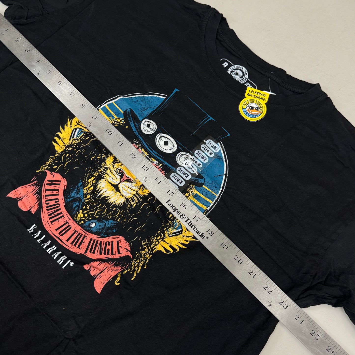 THE DUCK COMPANY Welcome To The Jungle Kalahari T-Shirt Adult XX-Large Black,Blue,Yellow