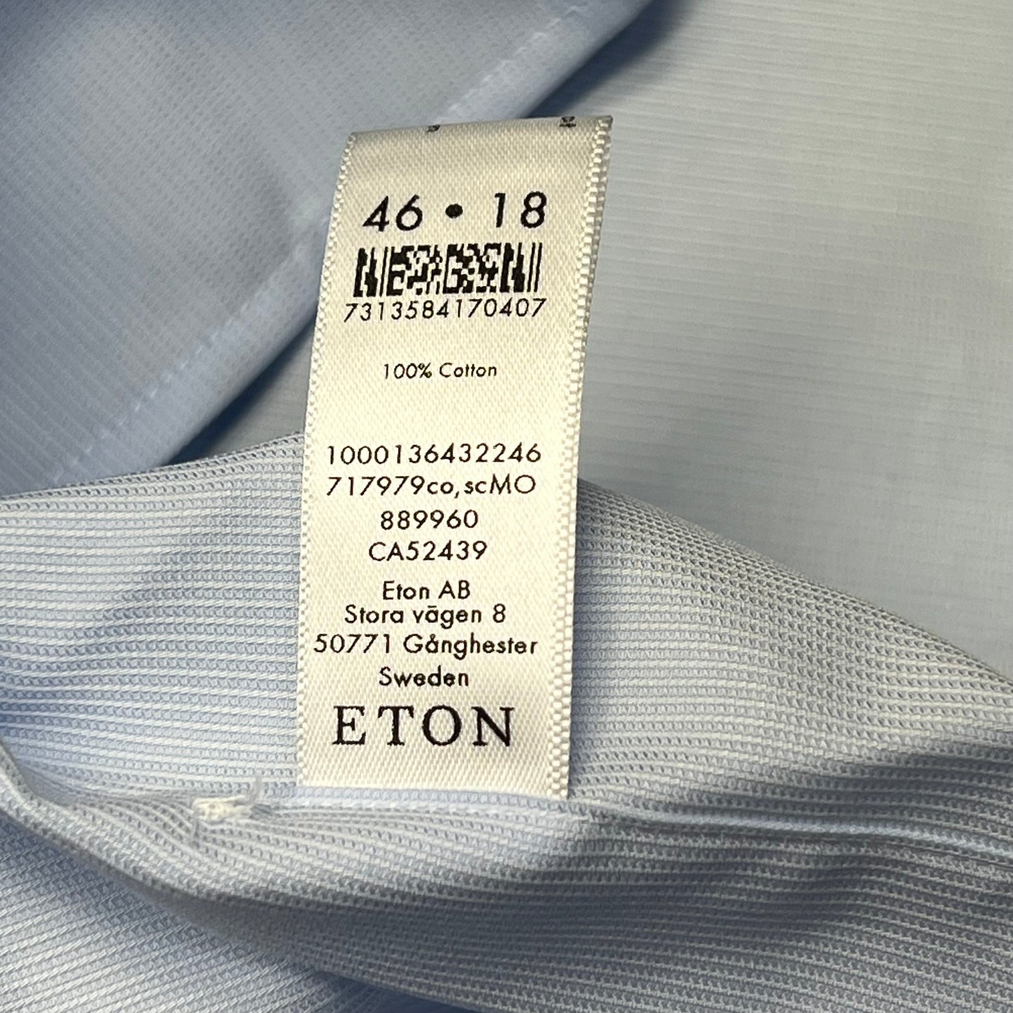ETON Textured Twill Shirt Men's Contemporary Sz 46 Light Blue 1000136432243