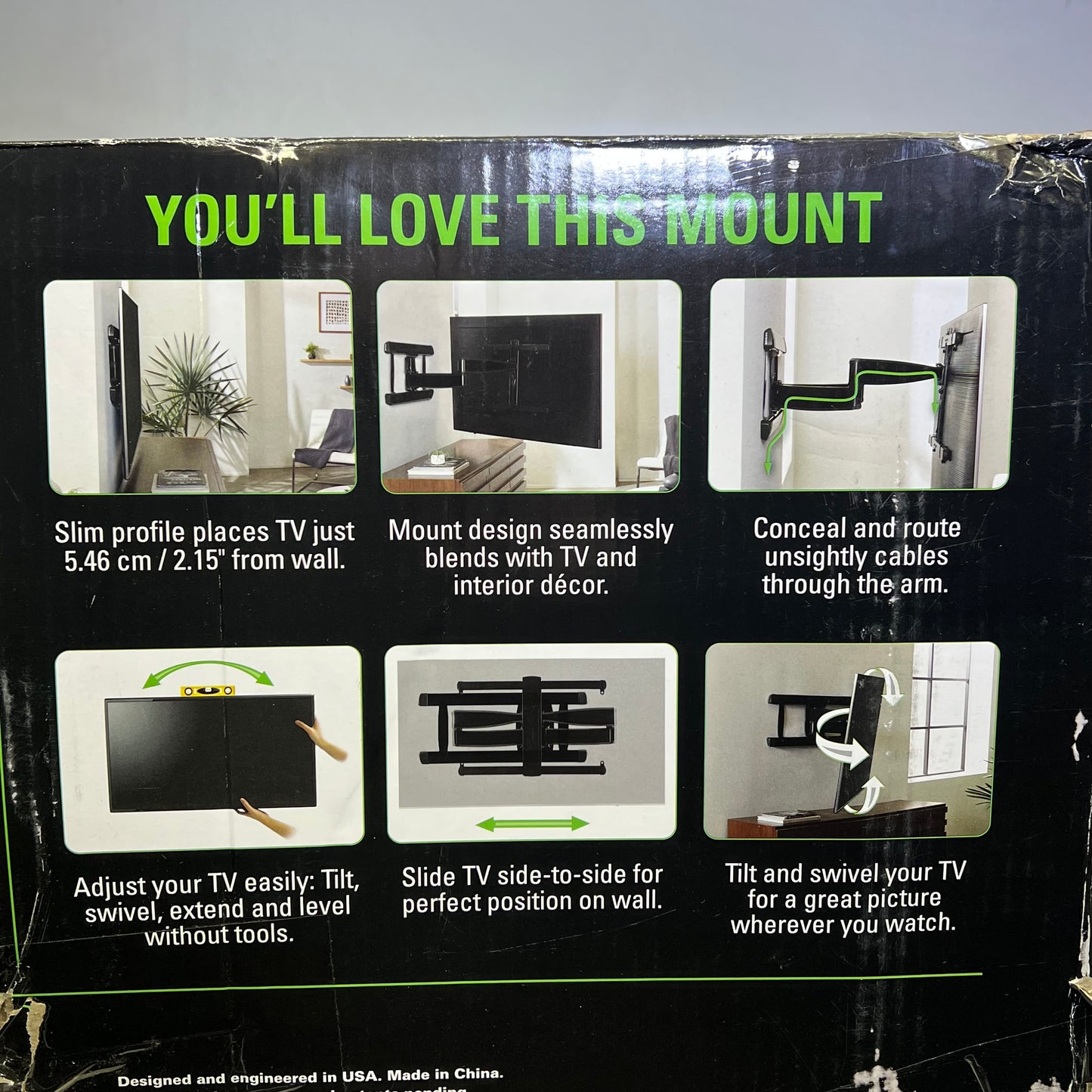 SANUS Heavy Gauge Steel Full Motion TV Mount Low Profile 42"-90" Black VLF728