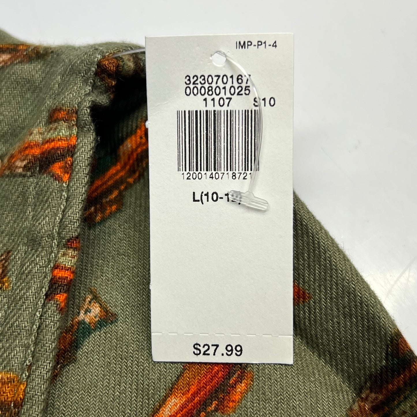 OLD NAVY Printed Fish Pattern Long Sleeve Fennel Pocket Shirt Boy's Sz L Green