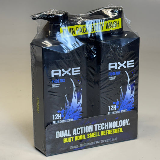 AXE Crushed Mint & Rosemary Body Wash (2 Pack) 12H 28fl oz Sz 3” W x 9” H