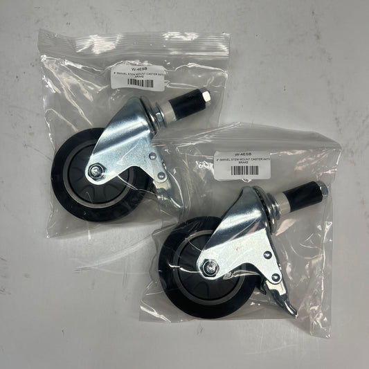 FLEX PIPE (2 PACK) Swivel Stem Caster W/ Brake 4" 250lb Cap Silver/Grey W-4ESB