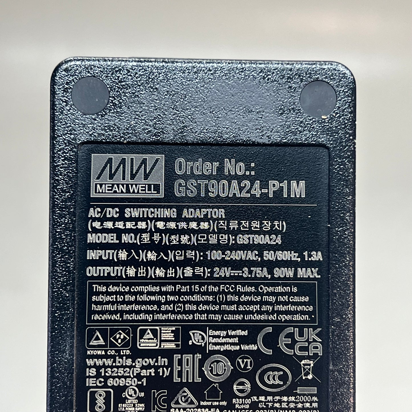 MEAN WELL Desk Top Power Supply AC/DC Switching Adaptor Black GST90A24-P1M