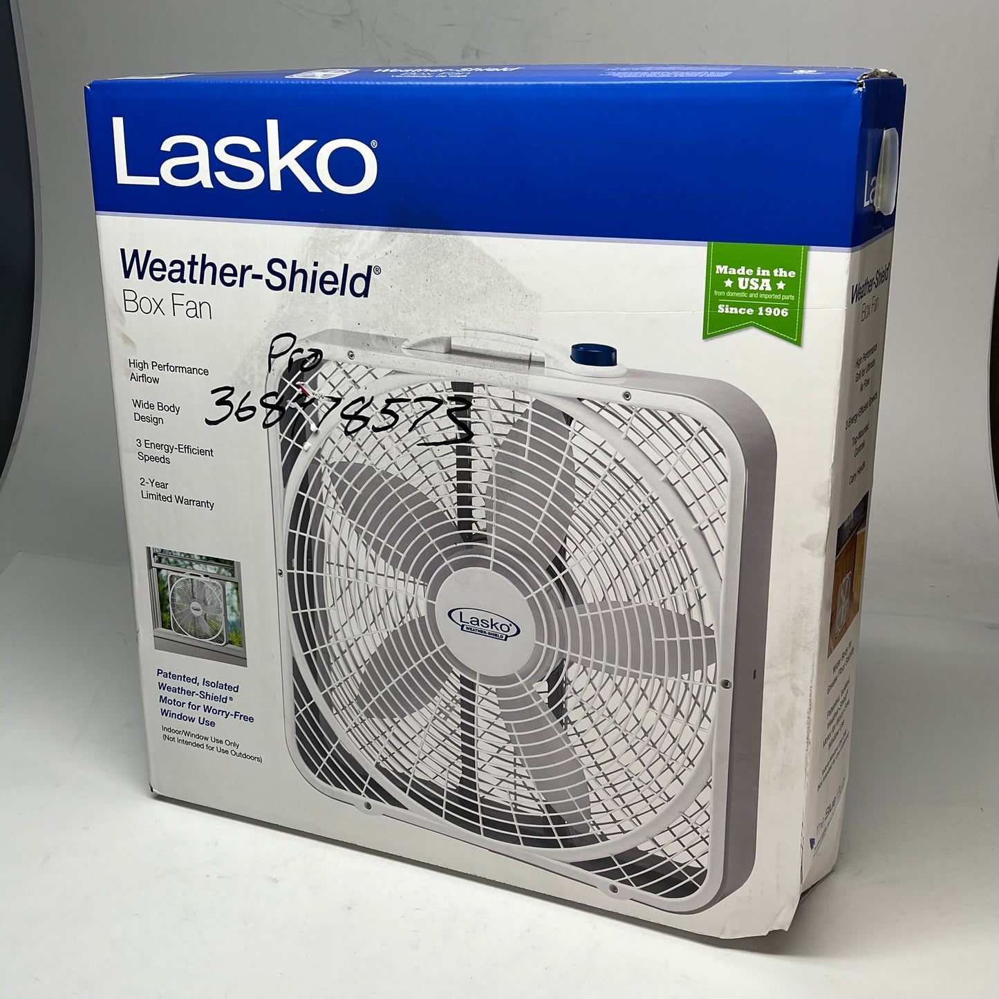 ZA@ LASKO Weather Shield Box Fan High Performance 20" Blade White (As-Is)