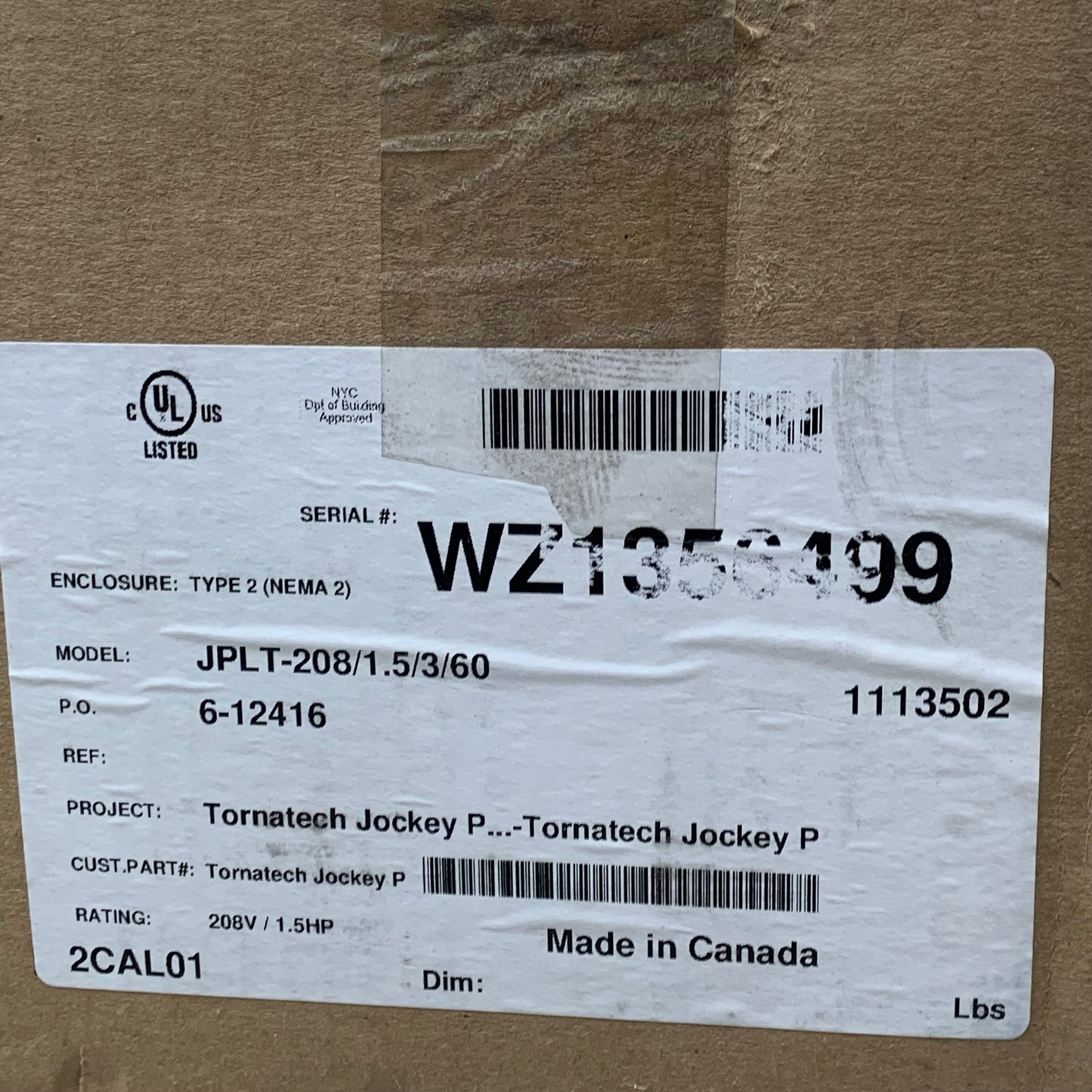 TORNATECH Jockey Pump Controller 12"x9" As-is (see images) Red JPLT-208/1.5/3/60