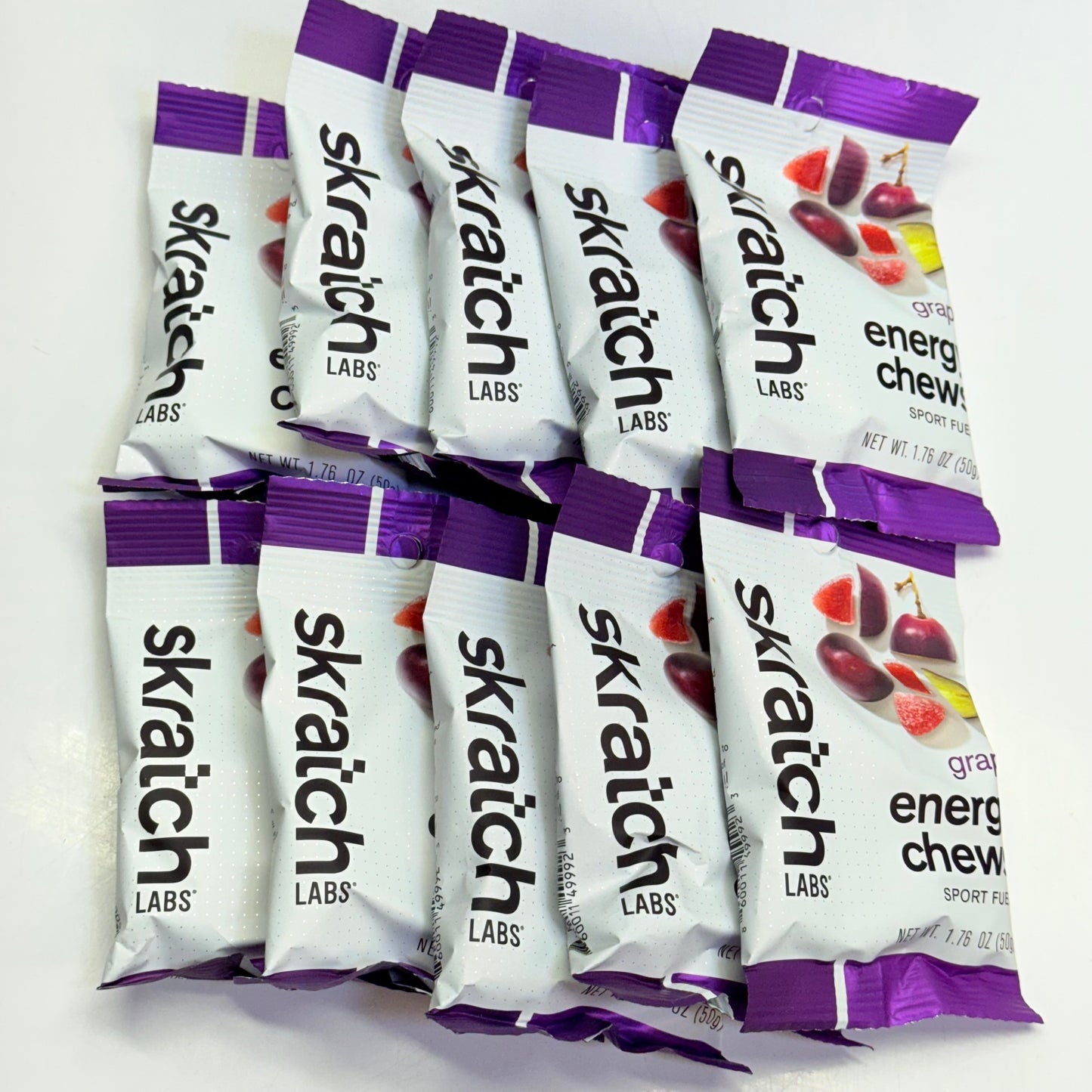 ZA@ SKRATCH (10 PACK) Grape Energy Chews 1.76 Oz BB 01/27 (New - Dented Box)