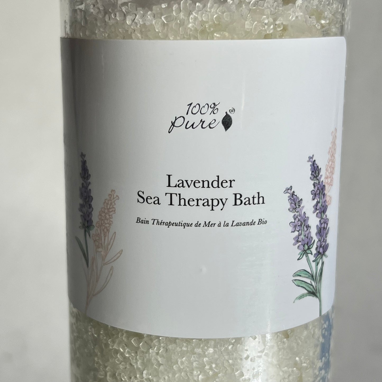 100% PURE Lavender Sea Therapy Bath In Glass Jar Natural & Vegan 15 Oz White