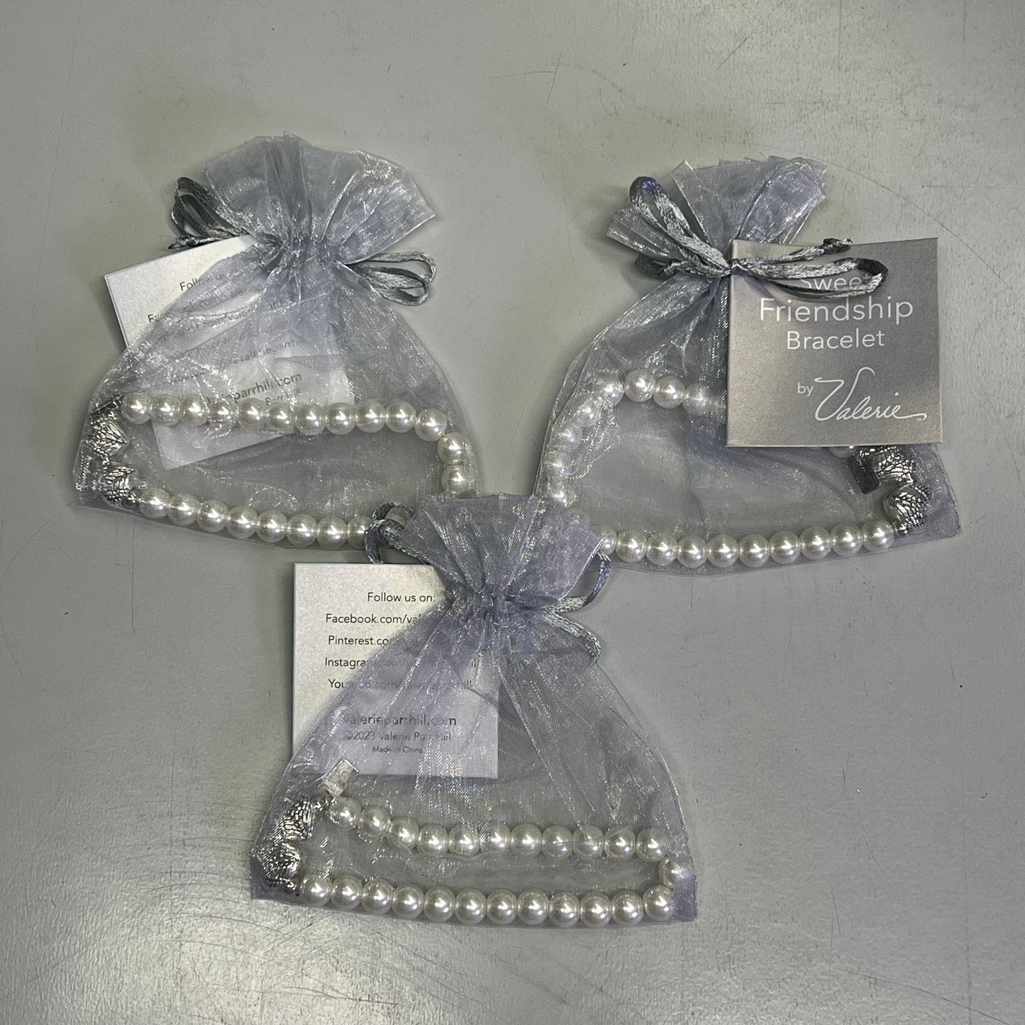 VALERIE (3 PACK) Faithful Angel Wing Heart & Pearl Friendship Bracelets Sz L White