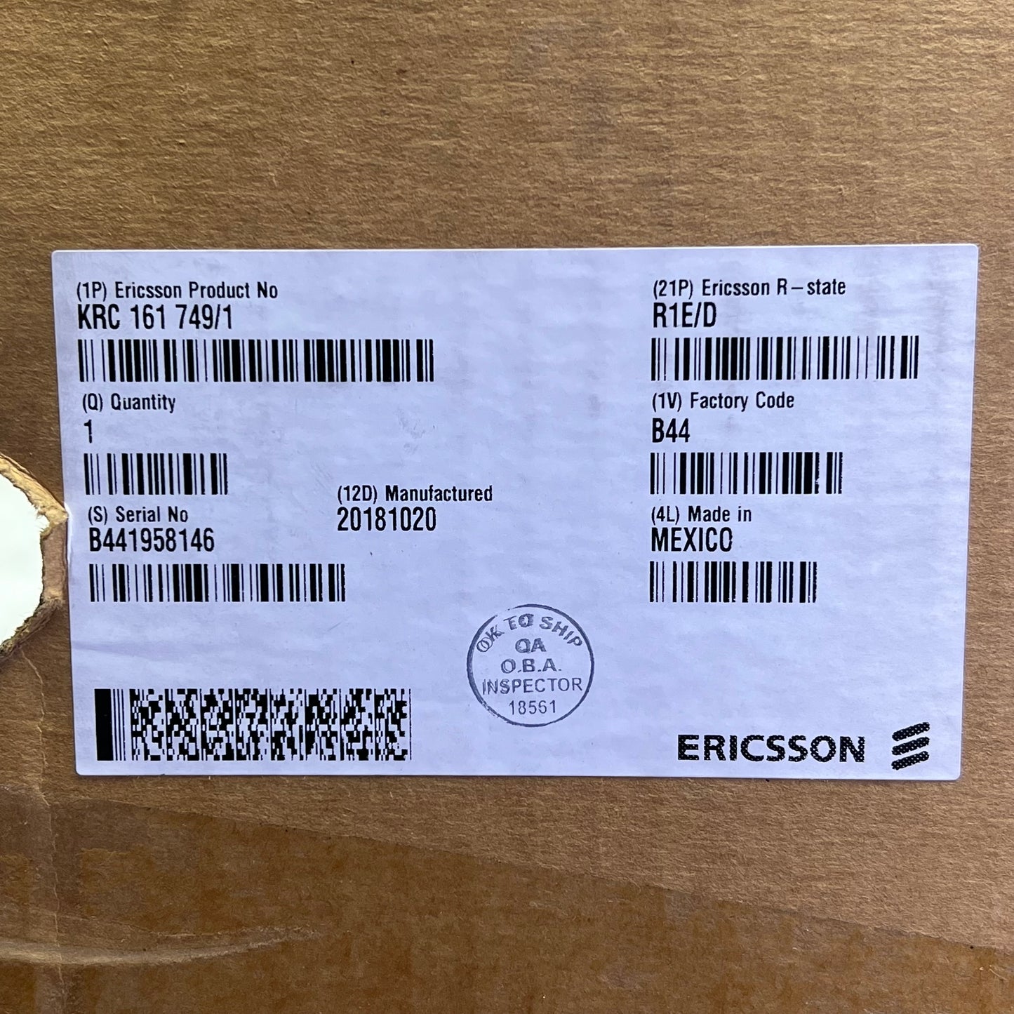 ERICSSON Fiber Optic Transceivers KRC 161 647/1 Radio 2218 B42B KRC161647/1 Gray
