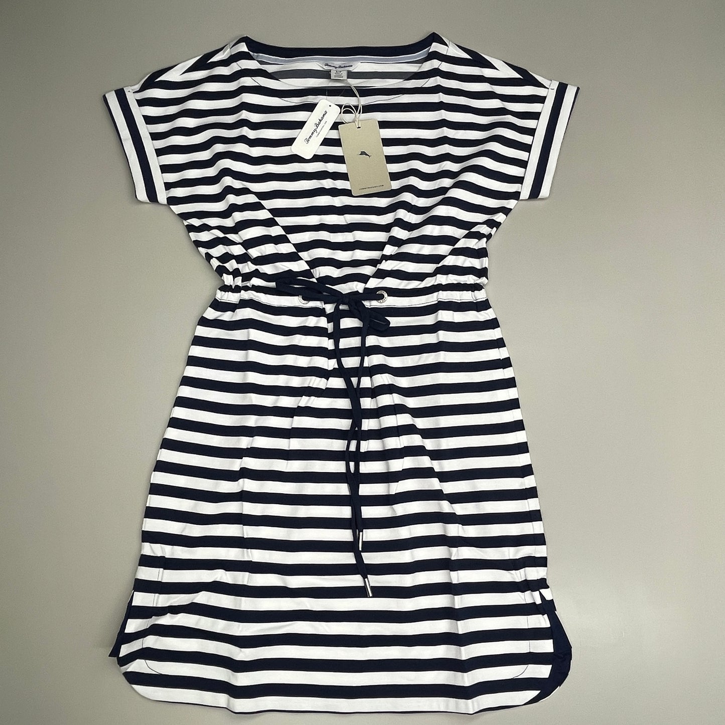 TOMMY BAHAMA Women's Short Sleeve Amira Stripe Short Dress Size S Island Navy (New)