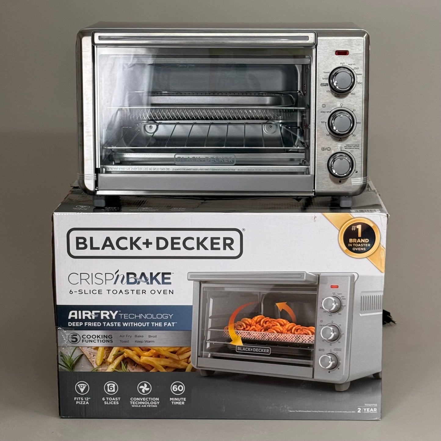 ZA@ BLACK & DECKER 6-Slice Crisp 'N Bake Air Fry Toaster Oven Silver TO3217SS (Store Returns) D