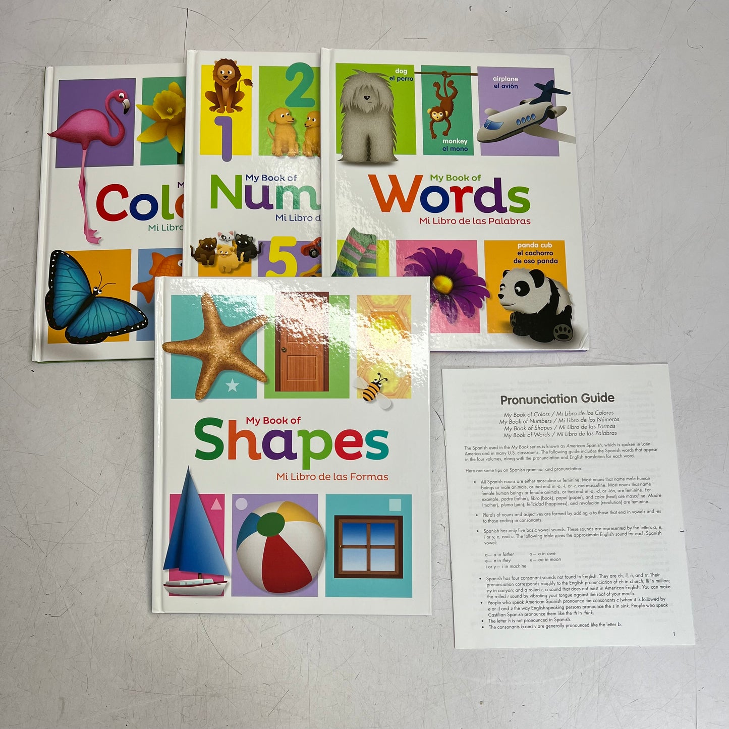 MY BOOKS OF COLORS, NUMBERS, SHAPES & WORDS Children's Hardback Bilingual Set